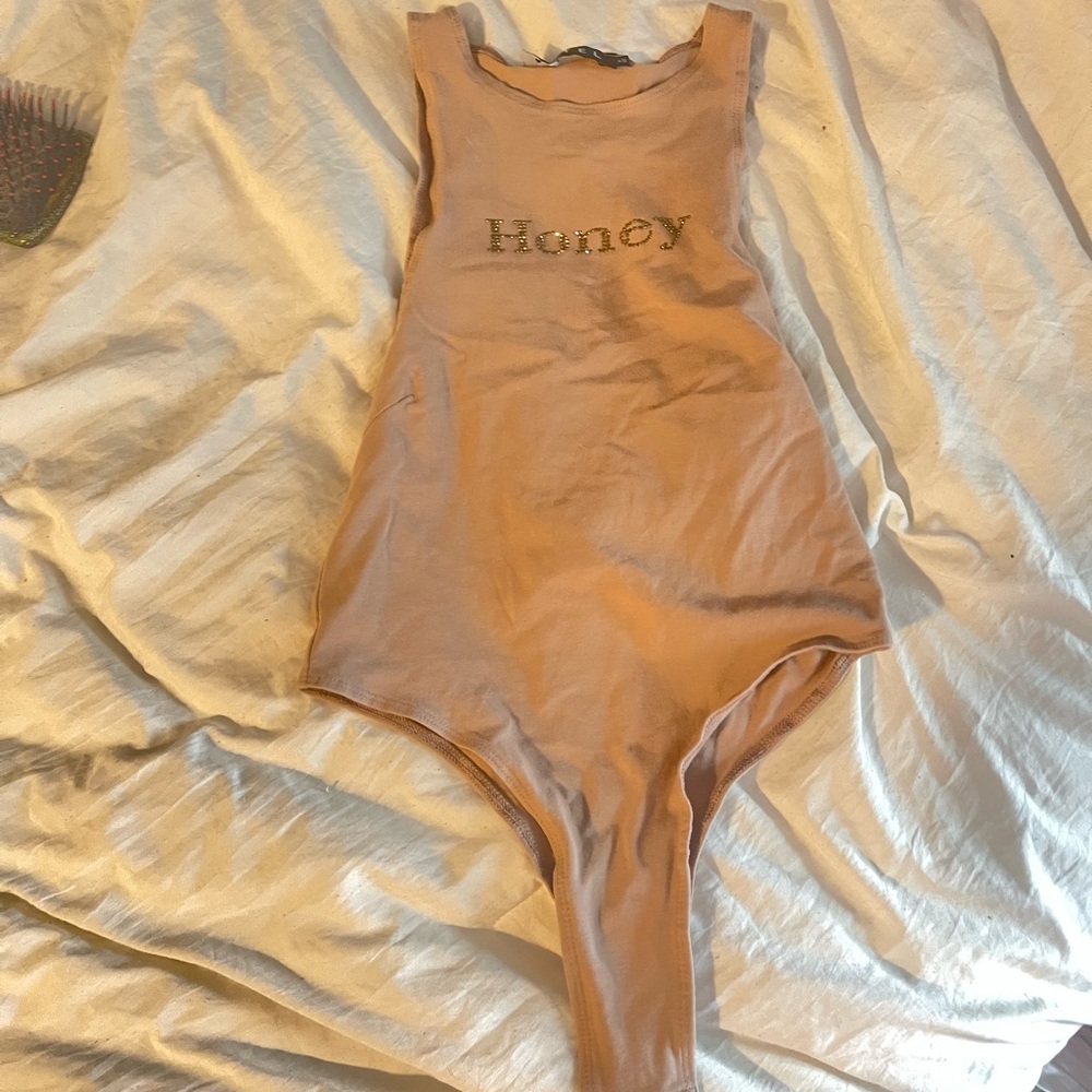 Tan HONEY bedazzled bodysuit